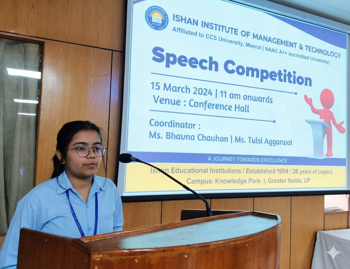 Ishan IIMT Greater Noida hosting an engaging student speech competition.