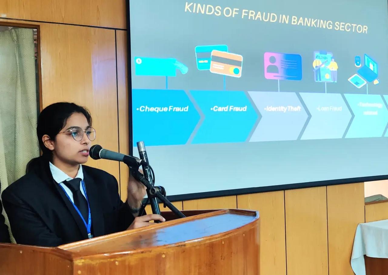 Best college Ishan Institute of law student during the speech competition. front