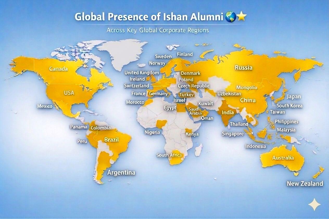 Global presence of Ishan alumni across key corporate regions